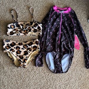 Sol Swim Girls' Black & Pink Palm-Print Long-Sleeve One-Piece